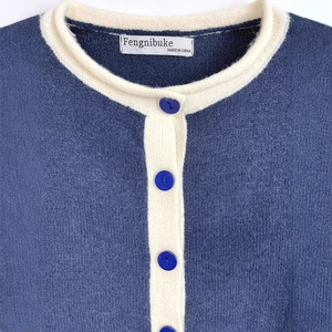 Women's fashion color-block knitted cardigan with classic buttons and fine texture