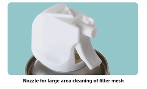 Detail of specialized spray nozzle on air conditioner cleaner for large filter coverage