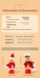 Detailed size chart for handmade gingerbread man dolls with white and pointed hat styles