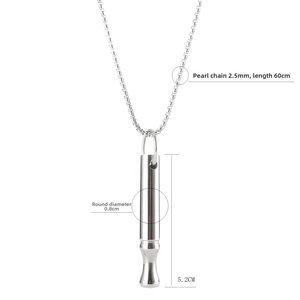 Detailed technical dimensions for the meditation breathing whistle pendant necklace.