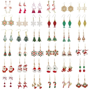 Christmas earrings collection set featuring festive trees snowflakes and reindeer designs