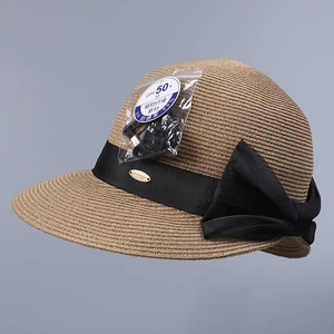 Japanischer Eleganter Schleifenband Strohhut Damen 80 Prozent Papierstroh 20 Prozent Polyester UPF 50 Plus UV-Schutz Sommer Strand Reisekappe