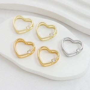 Gold plated heart pendants with zircon stones for DIY necklace and bracelet jewelry