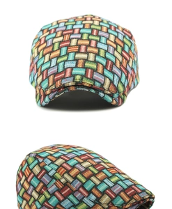 Detailed view of the colorful jacquard weave pattern on this vintage plaid ivy cap
