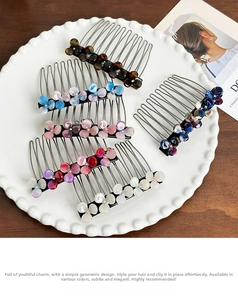 Set of floral acetate hair side combs with rhinestones in six assorted colors