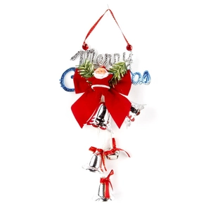 Decorazione natalizia 20cm con campane galvanizzate, fiocco di velluto e Babbo Natale