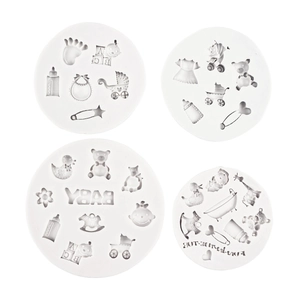 4-delige baby siliconen mallen set met kinderwagen, babyfles en beer patronen