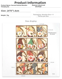 Detailed size specifications for the Harvest Festival wooden gnome pendant set with box