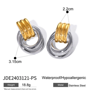 Waterproof twisted two-tone stainless steel hoop earrings in gold and silver finish