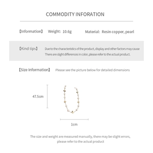 Size specifications for the gold plated flower pearl necklace with 47.5cm length and 10.6g weight