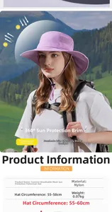 Dettaglio cappello da sole viola in nylon traspirante con tesa larga e rete laterale