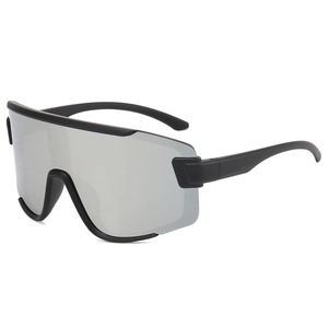 Youth sports sunglasses with matte black frames and silver mirrored lenses for cycling