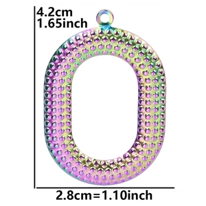 Detailed view of rainbow geometric stainless steel pendant with dimensions 4.2x2.8cm