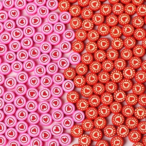 Heart Pattern Polymer Clay Beads Flat Round Spacer Beads For DIY Jewelry Making Bracelet Necklace Handcrafted