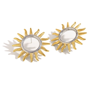 Minimalist 18K gold plated stainless steel sun stud earrings in gold and silver tones