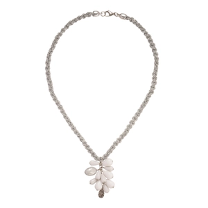 Acrylic geometric teardrop pendant necklace with silver woven chain in minimalist style