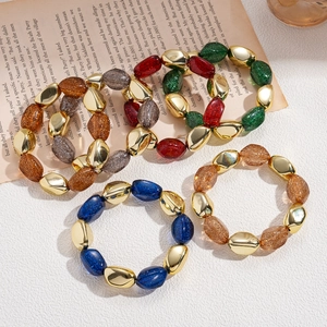 Bohemian acrylic irregular oval beaded bracelets set in colorful and gold finishes