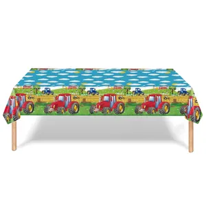 Cartoon tractor farm theme disposable plastic tablecloth for kids birthday party decoration