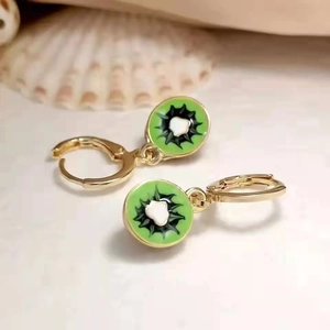 Creative gold kiwi fruit drop oil hoop earrings with S925 silver needle for women