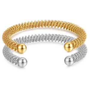 Bracciale Rigido Aperto Acciaio Inossidabile Trama Intrecciata A Molla Regolabile Terminali A Sfera Gioielli Moda Retro Per Donna