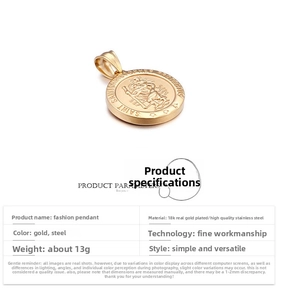 Detail des 18K vergoldeten St. Christophorus Anhängers mit technischen Daten und Gewicht