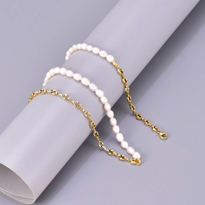 Asymmetric Freshwater Pearl Necklace Gold Coffee Bean Chain Stainless Steel Elegant Jewelry For Women