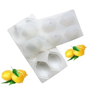 Detailed view of white silicone lemon-shaped mold for baking mousse cakes and jellies