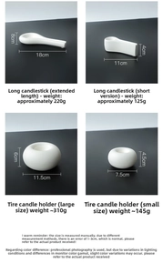 Detailed size specifications for minimalist ceramic candle holders in various dimensions