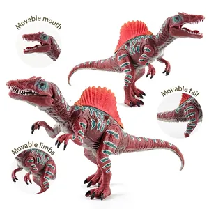 Articulated Spinosaurus toy figure with movable jaw and limbs in reddish-brown finish