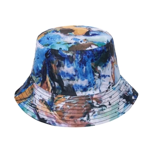 Colorful marble tie-dye bucket hat with abstract ink painting design for men and women