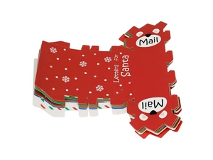 Flat view of red Christmas paper envelope boxes with Santa mail bear design for gifts