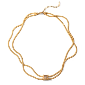 Close-up of double layer gold snake chain with square micro-paved cubic zirconia pendant