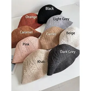 Collection of summer cotton linen knit bucket hats in nine vibrant colors for women