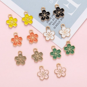 Colorful cherry blossom charms in alloy drip oil finish for DIY jewelry making