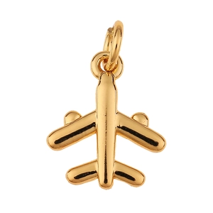 Colgante de avión dorado pulido minimalista para creación de joyas y collares DIY
