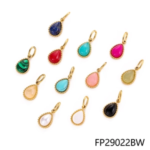 Water Drop Natural Stone Pendants Stainless Steel Vacuum Plated Vintage Beaded Edge DIY Jewelry Making Charms