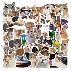 50Pcs Funny Cat Meme Stickers Waterproof PVC Graffiti Decals For Laptop Luggage Skateboard Phone Case DIY Cute Cartoon Stickers Pack
