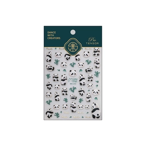 5D panda and bamboo nail stickers featuring realistic forest animal motifs for DIY nail art