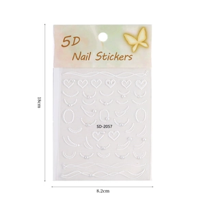 Autocollants 5D pour ongles avec motifs de cœurs blanc nacré et vagues dorées
