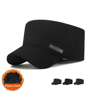 Herren Cadet Cap Winter Warm Flat Top Hut Fleece Gefüttert Mit Ohrenklappen Verstellbar Baumwolle Polyester Winddicht