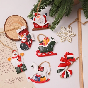 Retro Christmas resin ornaments set including Santa and Snowman on vintage paper