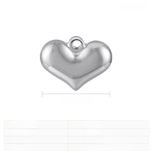 Polished heart-shaped stainless steel pendant in silver finish with 14mm width