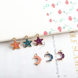 Star and moon gold-plated enamel charms for DIY jewelry making in various colors
