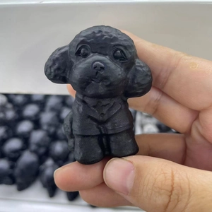 Natural Obsidian Crystal Puppy Dog Figurine Hand Carved Black Matte Animal Sculpture Home Office Desk Decor Ornament
