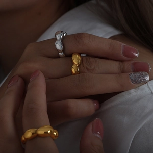French Style Minimalist Geometric Irregular Chunky Ring Women Titanium Steel Gold Plated High Polish Mirror Surface