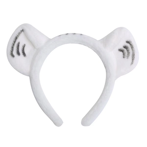 Cute white plush animal ear headband with grey wave patterns for party cosplay