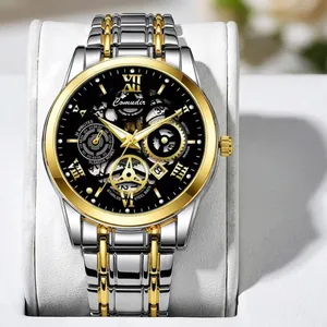 Orologio meccanico scheletrato da uomo con cinturino in acciaio inossidabile