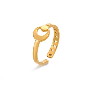 Anello minimalista in acciaio inossidabile placcato oro 18K con luna e fascia aperta