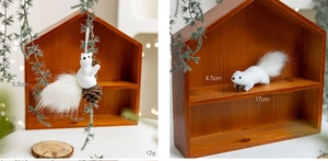 Detailed size dimensions of plush white squirrel Christmas hanging and desk decorations