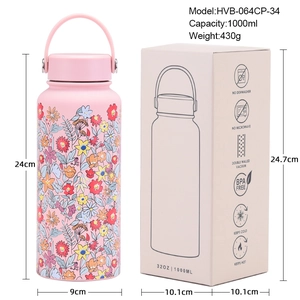 1000ml floral stainless steel vacuum insulated sports flask with gift box packaging